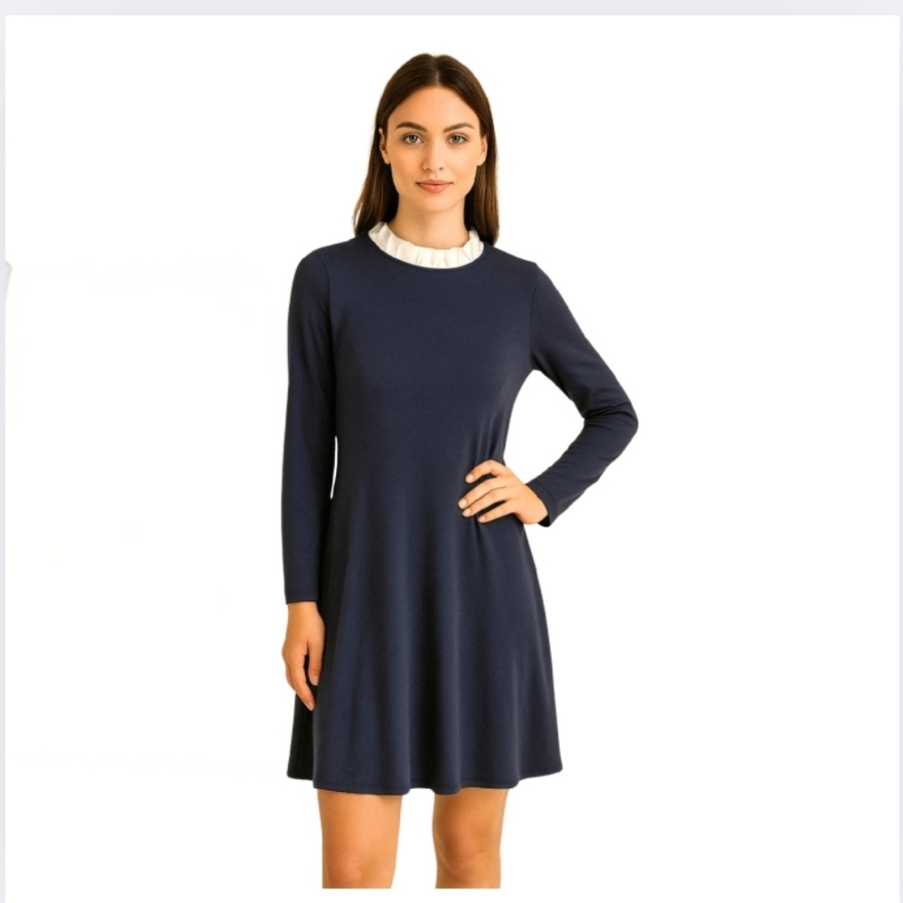 NEW COCOBLEU From Macy's Size Medium Preppy Coquette Navy Sheath Sweater Dress